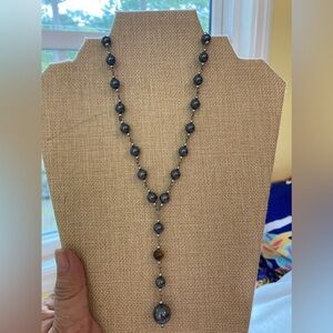 Vintage Hematites Beads & Tiger Eye‎ Y Necklace